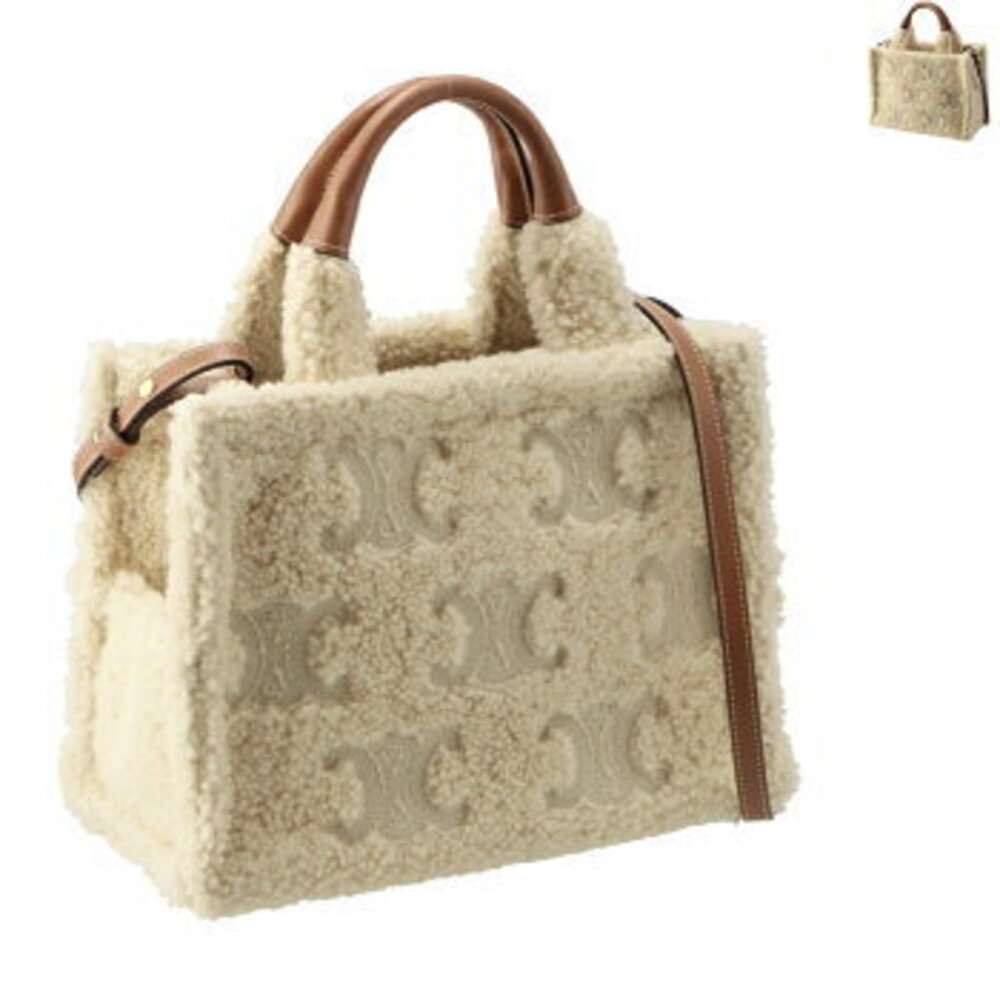 Celine Tote Bag THAIS Cabas Embroidered Shearling Logo Shoulder